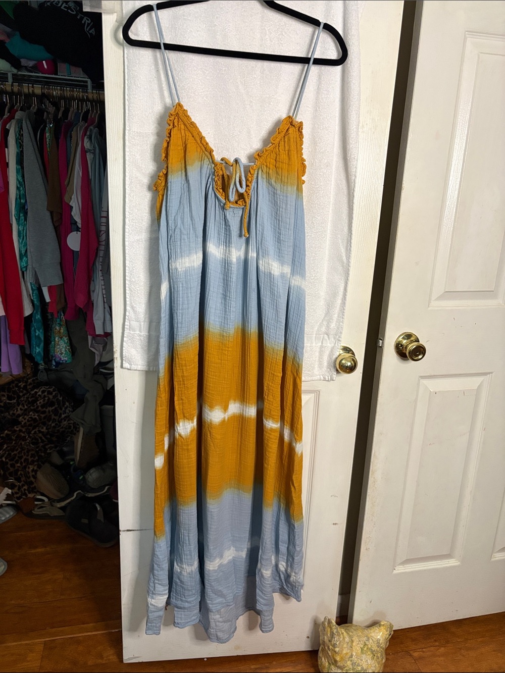 Zara Blue and Mustard Tie-Dye Maxi Dress